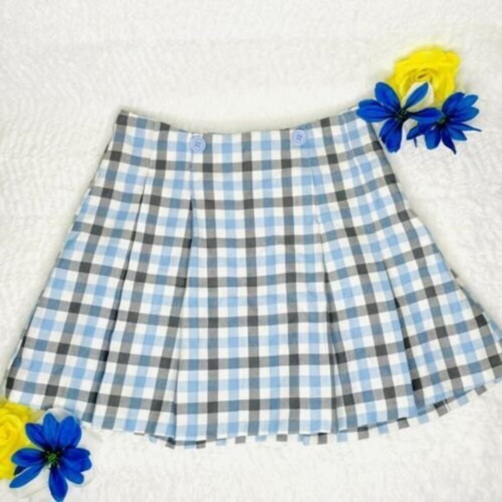 Charter Club Coquettes Y2K Clueless Blue and Gray Plaid pleated mini skirt Sz 12